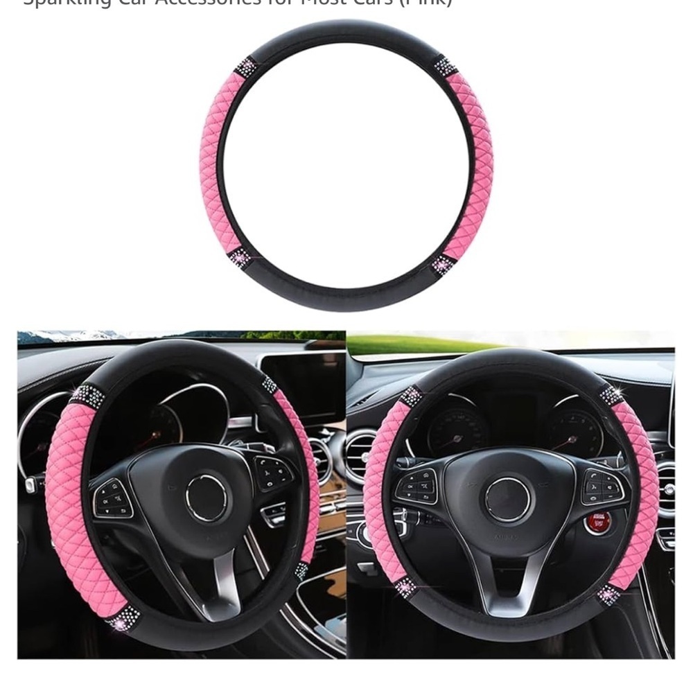 Elegant Pink and Black Steering Wheel Cover